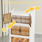 Storage Bins with 2 Lids and Wheels, 660QT-110QT*6Tier Collapsible Bathroom Storage Cabinet with Clear Doors, Plastic Stackable Closet Organizers and Containers White