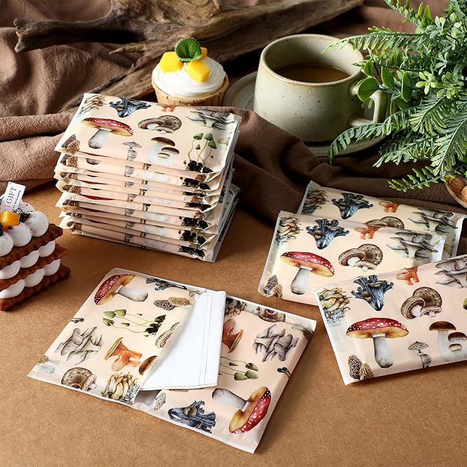 Geyee 50 Packs Facial Tissue Travel Packs Disposable Pocket Tissues for Wedding Guest Travel School Purse Home Supplies, 500 Sheets 3 Ply(Mushroom)