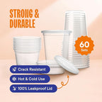 Stack Man [60-Sets] Plastic Deli Food Storage Containers with Airtight Lids Combo Set | 32 oz | 16 oz | 8 oz. | Disposable Plastic Takeout Containers for Soup - Freezer, Microwave and Dishwasher Safe