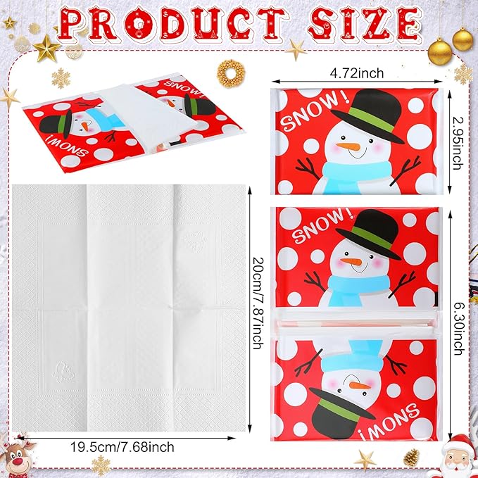 24 Packs Travel Size Tissue Pocket Slim Pack Facial 3 Ply Wallet Size Pocket Tissues for Travel Wedding Party Favors, 6 Styles(Snowman)