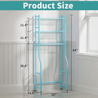 3-Tier Over The Toilet Storage Organizer, Space-Saving Bathroom Rack with Paper Holder & 4 Hooks, 64" Tall Freestanding Carbon Steel Shelf for Small Apartment Laundry Room (Blue)