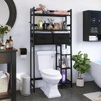 SMIBUY Over-The-Toilet Storage Rack, 6-Tier Bamboo Large Bathroom Organizer with Side Shelves and 2 Drawers, Stable Freestanding Space Saver for Bathroom, Laundry Room(Black)