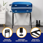 Lifemaster Metal Luggage Rack - Pack of 2 Foldable, Easy Assembly, Space Saving, and Stylish Steel Frame Guest Suitcase Stands with Nylon Straps - Black