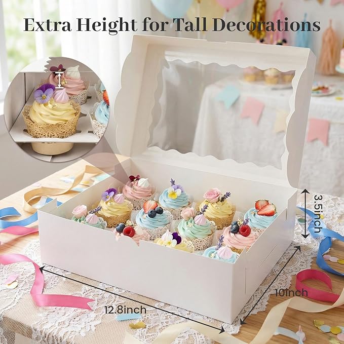 VGOODALL 6PCS White Cupcake Containers, 12 Count with Window Boxes Holding 72 Pastry Box for Birthday Holiday Party Bakery Supplies