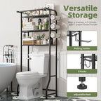 Simple Trending Over The Toilet Storage Cabinet, Metal Bathroom Shelf Organizer with Paper Holder and Hooks, 3 Tier, Black