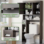 Over The Toilet Storage Cabinet with 7 Shelves, Imitation Walnut Grain Above Toilet Bathroom Organizer with Toilet Paper Holder Stand, Space Saver for Restroom, Laundry, Bathroom (Espresso)