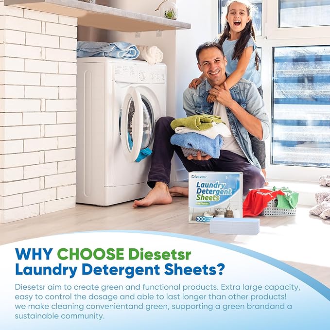 Laundry Detergent Sheets 300 Loads Diesetsr Laundry Sheet ECO-friendly Travel Plastic-Free Washing Detergent Soap Sheets,Fragrance-Free