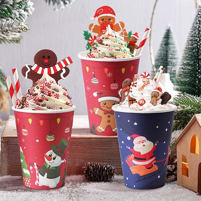 100 Pack 12 oz Christmas Coffee Cups with Lids, Disposable Paper Coffee Cups for Hot/Cold Drinks Office Home Shop Event (Two Colors)
