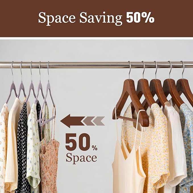 Velvet Hangers 30 Pack, Slim Non-Slip Clothes Hangers Space-Saving for Closet, Heavy Duty for Pants, Coats, Skirts, Jeans, Sweaters and More, Nylon-Flocked, Light Purple