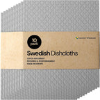 Swedish Wholesale Dishcloths Reusable 8" x 7" Sponge Cloths, Bulk 10 Pack of High Absorbent Cellulose Dish & Kitchen Cleaning Hand Towels, Wring to Dry & Machine Wash, Odor Resistant, Grey