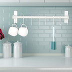 Dseap Kitchen Hooks for Hanging Utensils, Hanging Pot Rack, Kitchen Utensil Hanger Rail with 8 Hooks for Pots Pans, Spoons, Mugs, Wall Mounted, Stainless Steel, White, Pack of 2