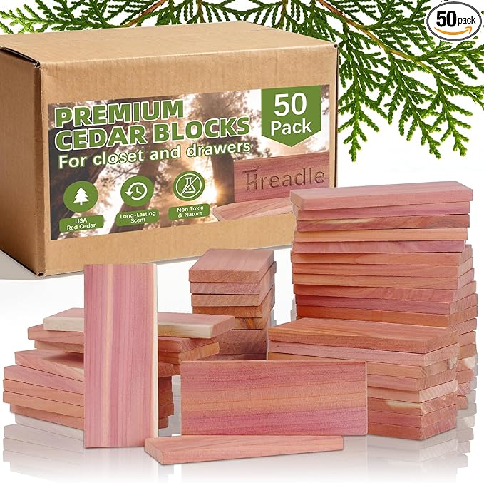 50 PCS Cedar Blocks for Clothes Storage,Natural Aromatic Cedar Blocks for Closet Storage,Wardrobe,Drawers,Shelves