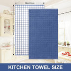 Homaxy Premium Cotton Kitchen Towels 16"x 28", Large Natural Ring Spun 390 GSM Dish Towels, Super Absorbent Terry Kitchen Hand Towels, Soft Tea Towel with Hanging Loop, Navy Blue Check Design, 6 Pack