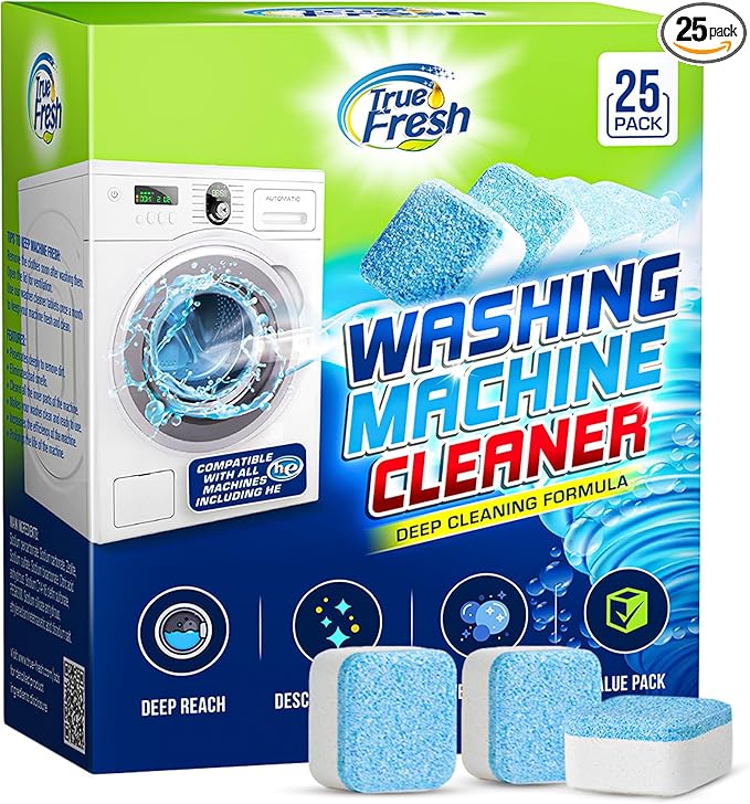Washing Machine Cleaner Tablets 25 Pack – Rinses Away Pet Hair Trapped by Residue & Buildup, Compatible with Front Load, Top Load & HE Washers, Reaches Drum, Seal, Hoses & Pipes for Deep cleaning