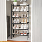 ROMGUAR CRAFT 6-Tier Bamboo Small Shoe Rack, Free Standing Wood Shoe Shelf Storage Organizer for Closet Entryway Stackable (Black)
