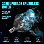 GEVEELIFE 450N.m/332Ft-lbs Brushless Impact Wrench,1/2" Cordless Impact Gun with 4.0Ah Battery & 4 Sockets, Electric Impact Driver for Car/DIY Furniture/Lawn Mower/blue (450N)