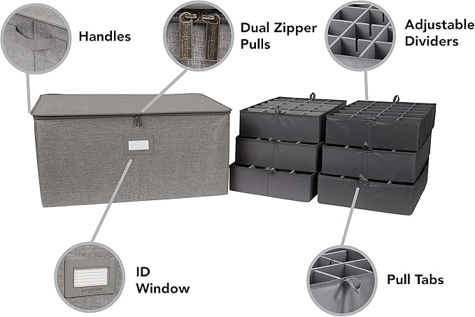 Covermates Keepsakes - Adjustable Zip-Top Storage Box - Configurable FlexGrid Compartments - Heavy Duty Polyester- Reinforced Handles - Stackable Design - Indoor Storage, Grey Heather