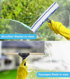 Window Cleaning Kit with Storage Bucket, Window Squeegee with 4.13ft Extension Pole, Scrubber, Spray Bottle,Duster Cloth, Squeegee with Rotating Head, Professional Window Cleaning Tools