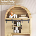 Spurgehom Over The Toilet Storage Cabinet, Bathroom Shelf Organizer Freestanding, Bathroom Arch Cabinet Over Toilet with Toilet Paper Holder and Anti-Tipping Device (Two Sliding Door-Wood)