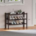 ROMGUAR CRAFT 3 Tier (Thick) Bamboo Shoe Rack for Closet Free Standing Wood Shoe Shelf for Entryway Small Space Stackable 27"x12"x21" (Black Brown)