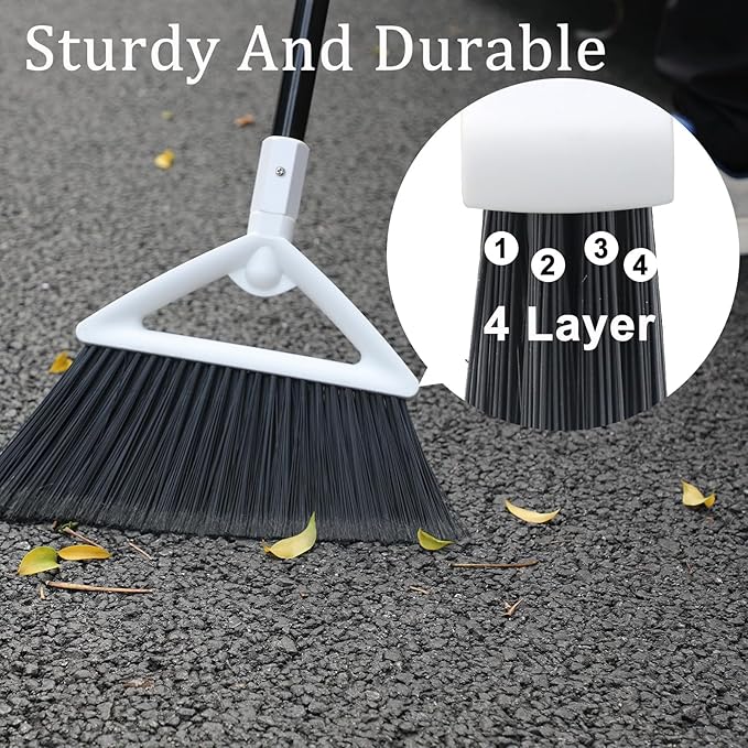 Heavy Duty Angle Broom 1 Pack - White Broom for Outdoor & Indoor, Garage, Driveway, Sidewalk, Kitchen & More, Long Handle