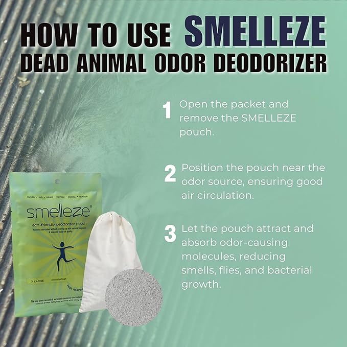 SMELLEZE Dead Animal Odor Eliminator for Strong Odor Removal - Eliminate Dead Rodent & Wildlife Smell - Safe Indoor & Outdoor Use, Natural Odor Remover, Fresh & Effective - 1 Pouch