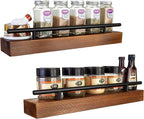Floating Shelf Spice Rack - Multipurpose Pantry, Kitchen & Bathroom Wall Mounted Organizer for Spices, Essential Oils - Rustic Wood Hanging Shelving for Home - Solid Pine