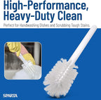 SPARTA 367600TC02 Plastic Household Dish Brush, Dish Brush, Dish Scrub Brush With Lightweight and Break Resistant for Cleaning, 11 Inches, White, 2.5" Width x 2.75" Height (Pack of 6)