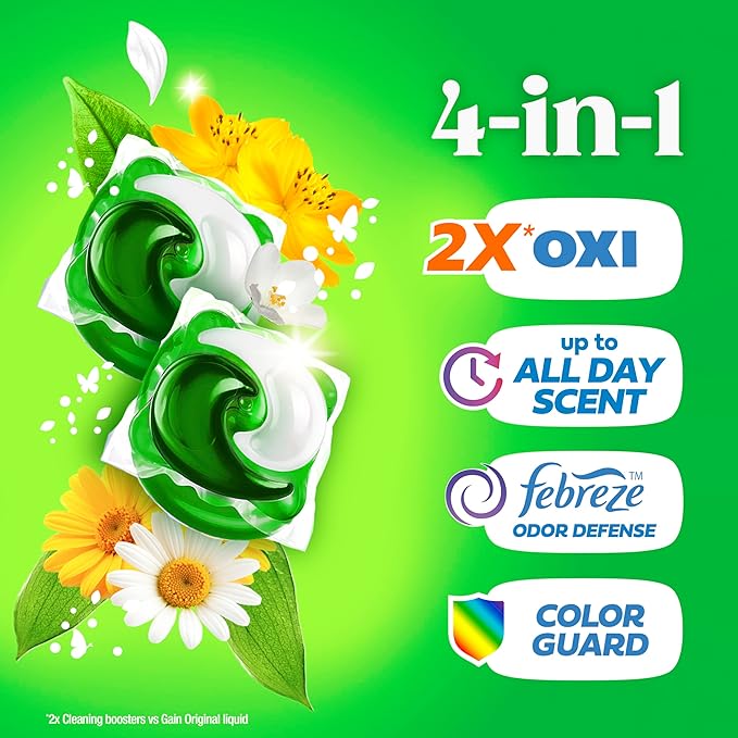 Gain Flings Laundry Detergent Pacs, 76 Count, Original Scent, with Odor Defense, concentrated laundry soap pacs