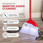 Indoor Broom with LED Lights | Angle Broom for Dark Corners & Low Light Areas | Soft Bristle, Adjustable Long Handle | Floor Sweeper for Kitchen, Room, Office & Garage (Red)