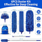 Dusters 6-in-1 Kit, Duster with Extension Pole 100 Inches, Dusters for Cleaning, Cobweb Duster, Microfiber Feather Gap Duster Cleaner for Fans, Blinds, Cars and Furniture