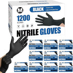 Fixwal 1200pcs Black Nitrile Disposable Gloves, 4 Mil, Latex Free & Powder Free, Food Grade for Cooking BBQ Food Prep, Cleaning, Automotive, Salon - Bulk Size