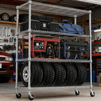 M MZG 1400LBS 47.2" W 4 Tiers Storage Shelves Metal Shelving Unit with Wheels Heavy Duty Garage Shelving Adjustable Wire Shelves for Pantry,Kitchen,Garage,Basement,Chrome 17.7" D x 47.2" W x 62.6" H