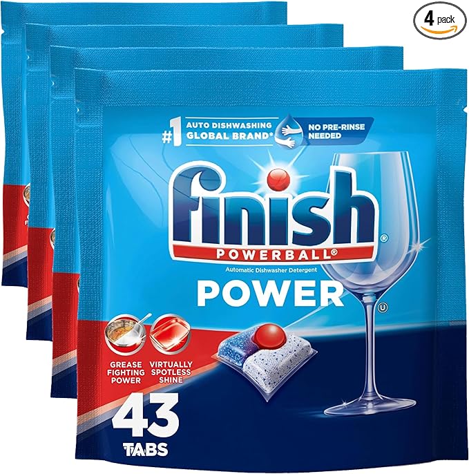 Finish Power Dishwasher Pods,No Pre-Rinse Dishwasher Detergent Soap for Deep Clean & Shine with Degreasing Power,43 Count (Pack of 4)