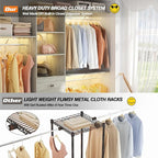 iSunirm 8FT Closet System, 96'' Closet Organizer System with 3 Hanging Rods, Wall Mount Bedroom Wardrobe with 3 Drawers Walk-in Closet, Adjustable Garment Rack from 5 to 8FT(Cut to Fit), White Oak