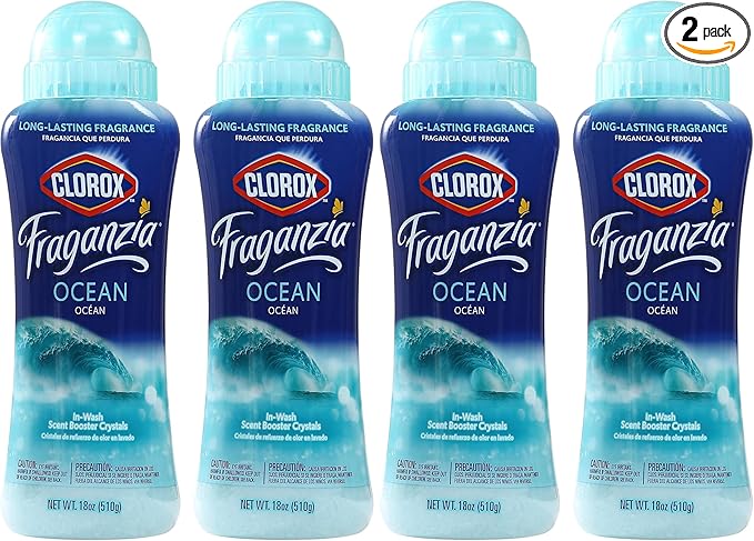 Clorox Fraganzia Laundry Scent Booster Crystals in Ocean Scent - Scented In-Wash Freshener Beads for Fresh, Clean, Great Smelling Clothes and Linens, 18 Oz - 4 Pack