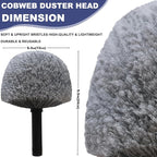 Grey Corner Cobweb Duster Head Brush - High Efficiency Twist-On Spider Web Brush Cleaning Tool for Indoor & Outdoor Cleaning, Compatible with Standard Acme Threaded Poles -1 Pack