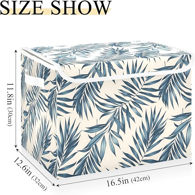 senya Large Storage Bins with Linen Collapsible Foldable Storage Cubes Fabric Closet Organizer Containers box with Flip-Top Lid for Home Bedroom Office 16.7 x 12.6 x 11.8in (Tree)