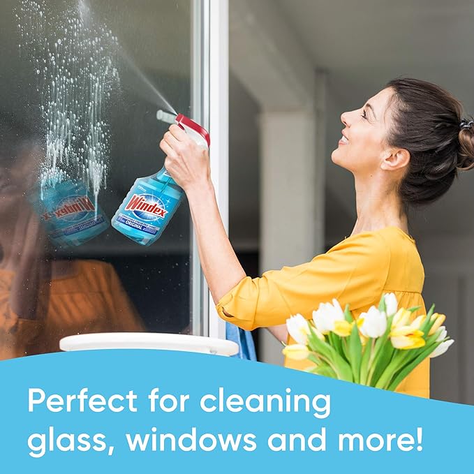 Windex Refill Glass and Window Cleaner Bottle, Bottle Made of 100% Recycled Plastic, Surface Cleaning Spray, Original Blue Scent, 2L (67.6 Fl Oz) (Pack of 6)