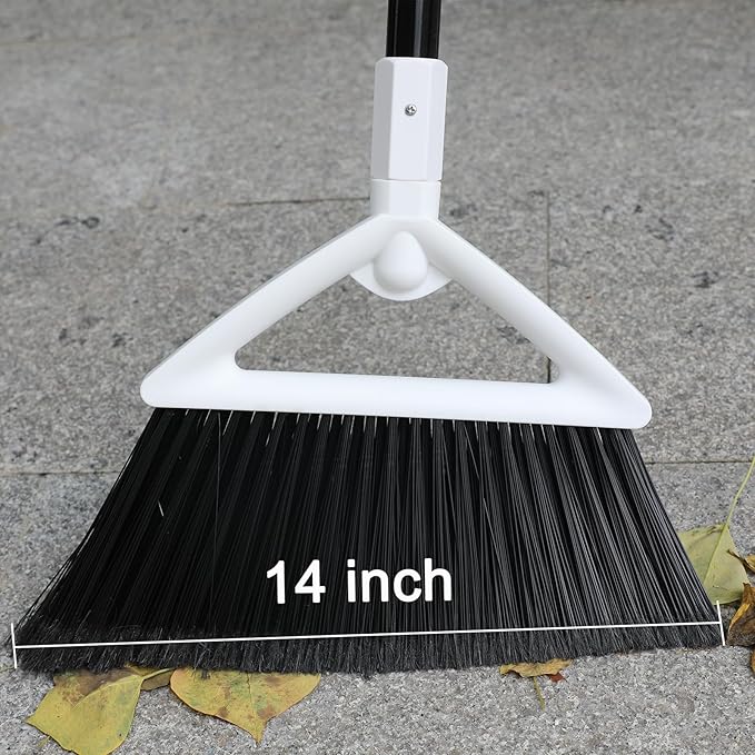 Heavy Duty Angle Broom 1 Pack - White Broom for Outdoor & Indoor, Garage, Driveway, Sidewalk, Kitchen & More, Long Handle
