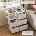 Furnulem 5 Drawer White Dressers for Bedroom 2 Tier Shelf Storage Small Fabric Dresser for Closet Sturdy Metal Frame Modern Style Storage Cabinets Organization Units for Hallway Rooms