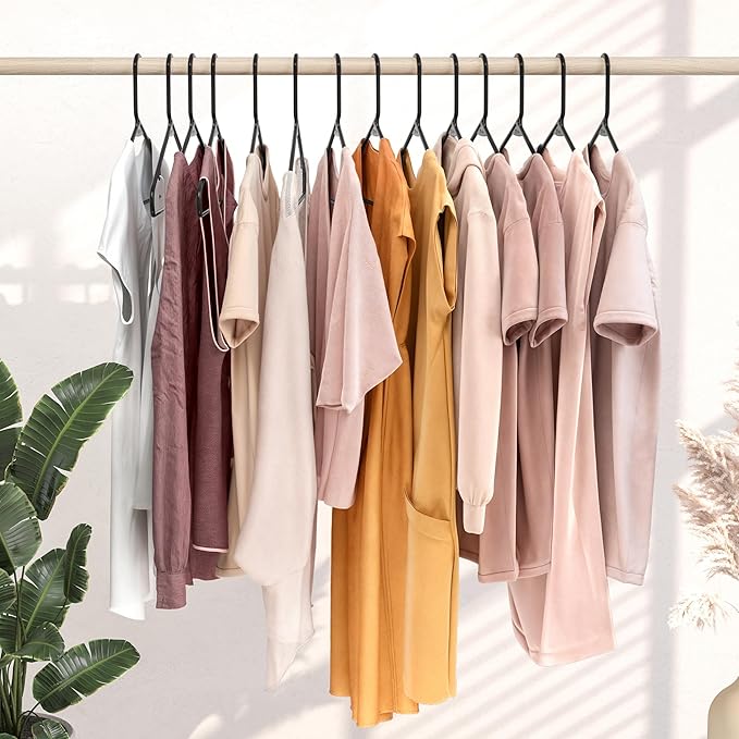 Plastic Hangers 50 Pack Black - Clothes Hangers - Makes The Perfect Coat Hanger and General Space Saving Clothes Hangers for Closet - Percheros Ganchos para Colgar Ropa Hangars
