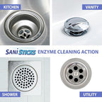 SANI 360° Sani Sticks Drain Cleaner and Deodorizer, 24 Count, Unscented Enzyme Pipe Cleaners, Eliminate Odors, Prevent Clogged Drains, Safe for Sinks, Bathtub Drains, Septic Tanks