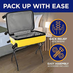 Lifemaster Metal Luggage Rack - Pack of 4 Foldable, Easy Assembly, Space Saving, and Stylish Steel Frame Guest Suitcase Stands with Nylon Straps - Black