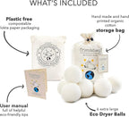 Friendsheep Wool Dryer Balls, Organic Reusable Fabric Softener Alternative for Laundry, Handmade, Fair Trade, Hypoallergenic, Eco-Friendly, Plastic-Free (6 Pack XL – Creamy White)