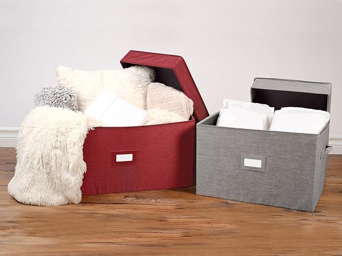 Covermates Keepsakes - Storage Box - Heavy Duty Polyester - Reinforced Handles - ID Window - Indoor Storage - Closet Storage, Red Heather