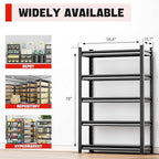 OLLRRACT Storage Shelving Rack - 5 Shelf Heavy Duty Garage Storage Shelf, Metal Shelving Organizer for Garage, Home, and Utility Rooms, Maximize Space with Easy Organization16 D x36 W x78 H