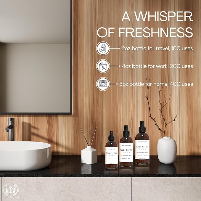 Muse Apothecary Flush Ritual - Aromatic & Refreshing Toilet Spray, Use Before You Go, 2 oz, Infused with Natural Essential Oils - Coconut + Sandalwood, Pack of 3