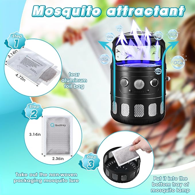 Qualirey 6 Pack Mosquito Attractant in Bulk, Lure for Bug Zapper Bait Refill Compatible with All Mosquito Trap Enhances Catch Rates for Indoor Outdoor Traps, Safe and Long Lasting