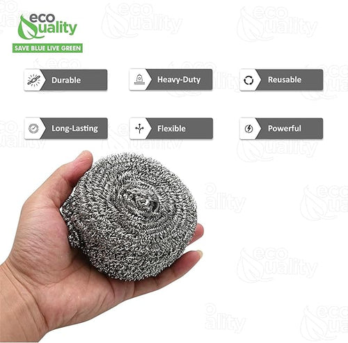 144 Pack Stainless Steel Sponges, Steel Wool Scrubber, Scrubbing Scouring Pad for Pots, Pans and Ovens Great for Kitchen, Bathroom, Outdoors by EcoQuality